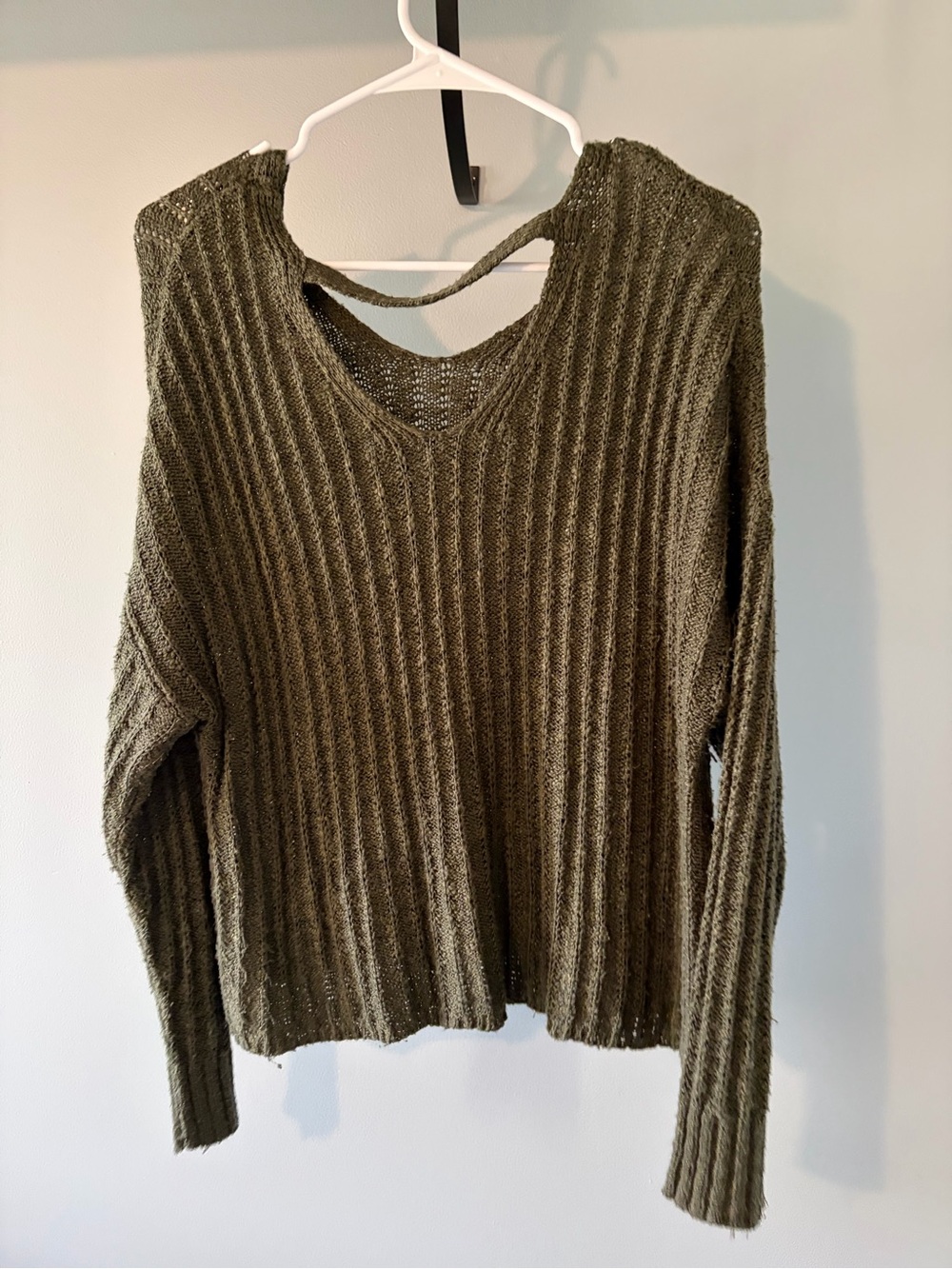 SO Olive Green Ribbed Open-Weave Crewneck Sweater - Picture 2 of 3